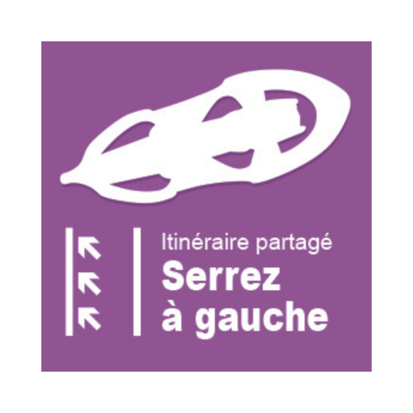 Panneau raquette rectangle PVC 14x14cm flèches vers gauche "Itinéraire partagé S REC-PVC-230